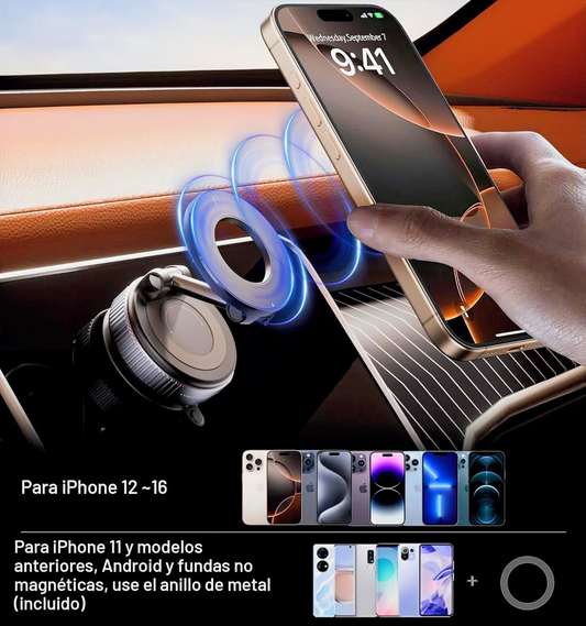 Soporte Magnético Para Celular con Succión al Vacío para cualquier superficie– Rotación 360°, Aleación de Zinc, MagSafe